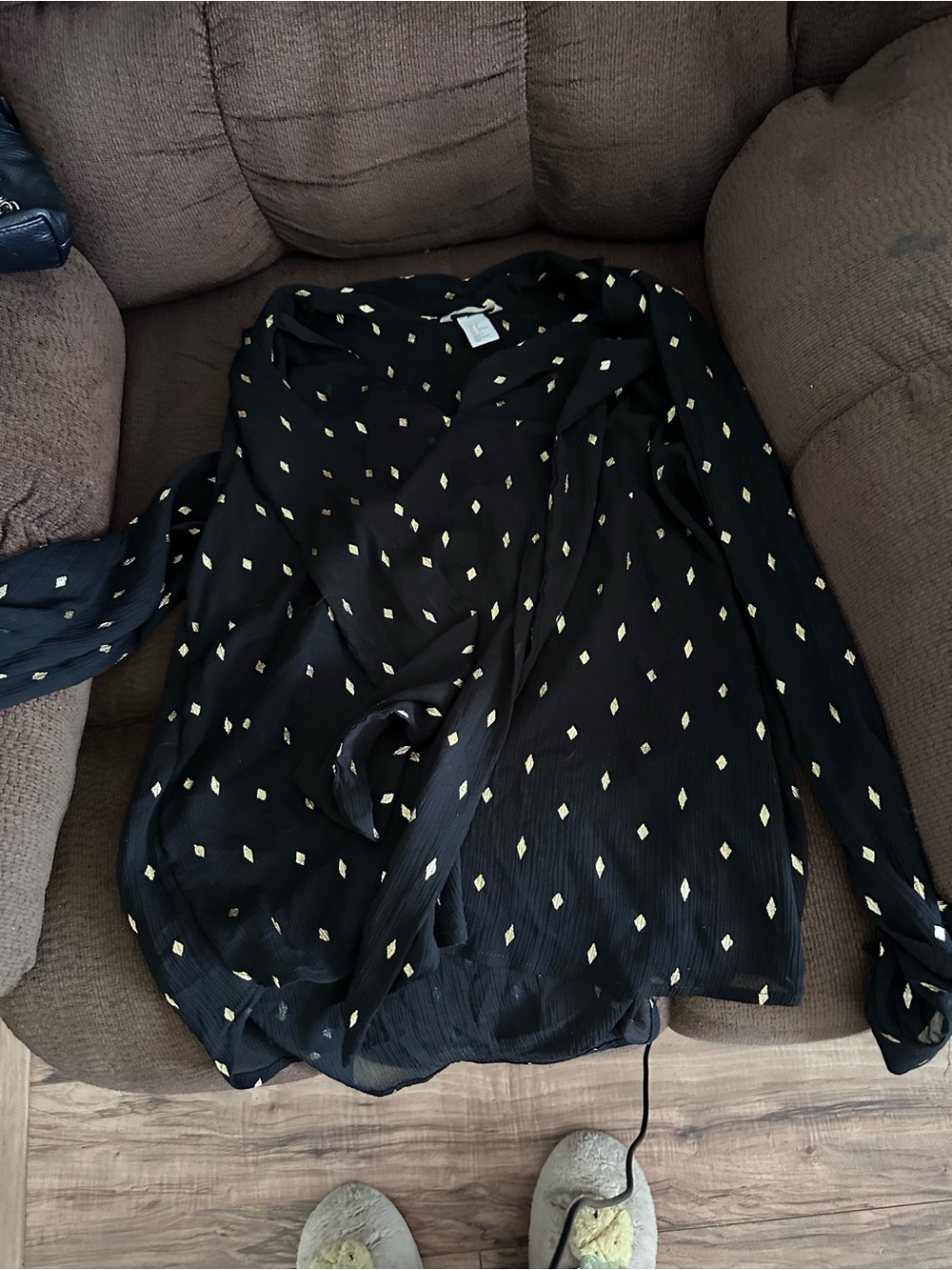 H&M Black Blouse with Gold Diamond Motif